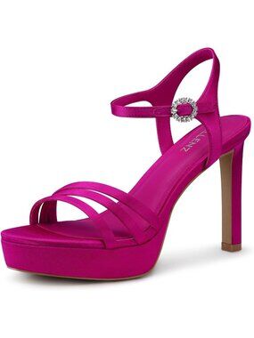 Women's Satin Pink Stylish Comfortable Strappy High Heels 4.3 Inch Heel Sandals